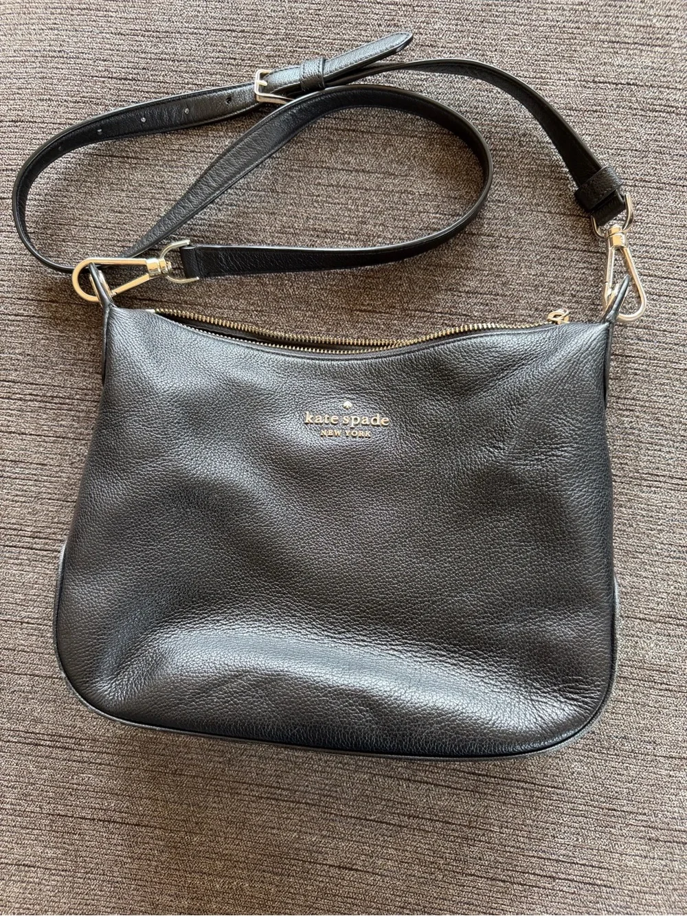 kate spade Black Leather Crossbody with Gold Logo